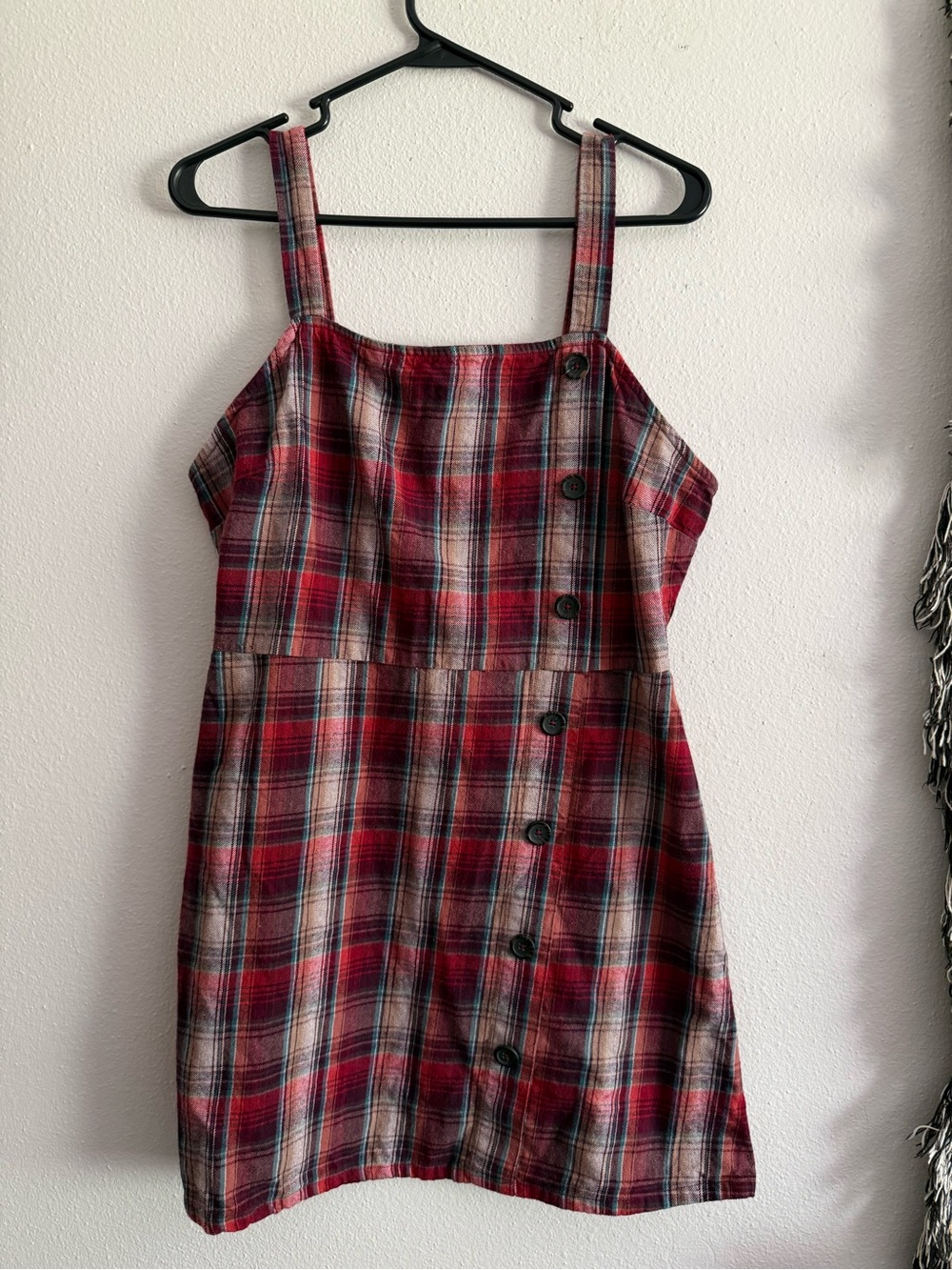 ▪️ wild fable • Burgundy/Multicolor Plaid Button-Accent Midi Dress • Women’s Lg